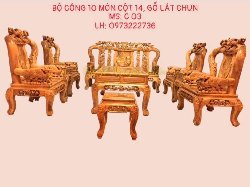 Bộ Công 10 Món Cột 14 - Gỗ Lát Chun
