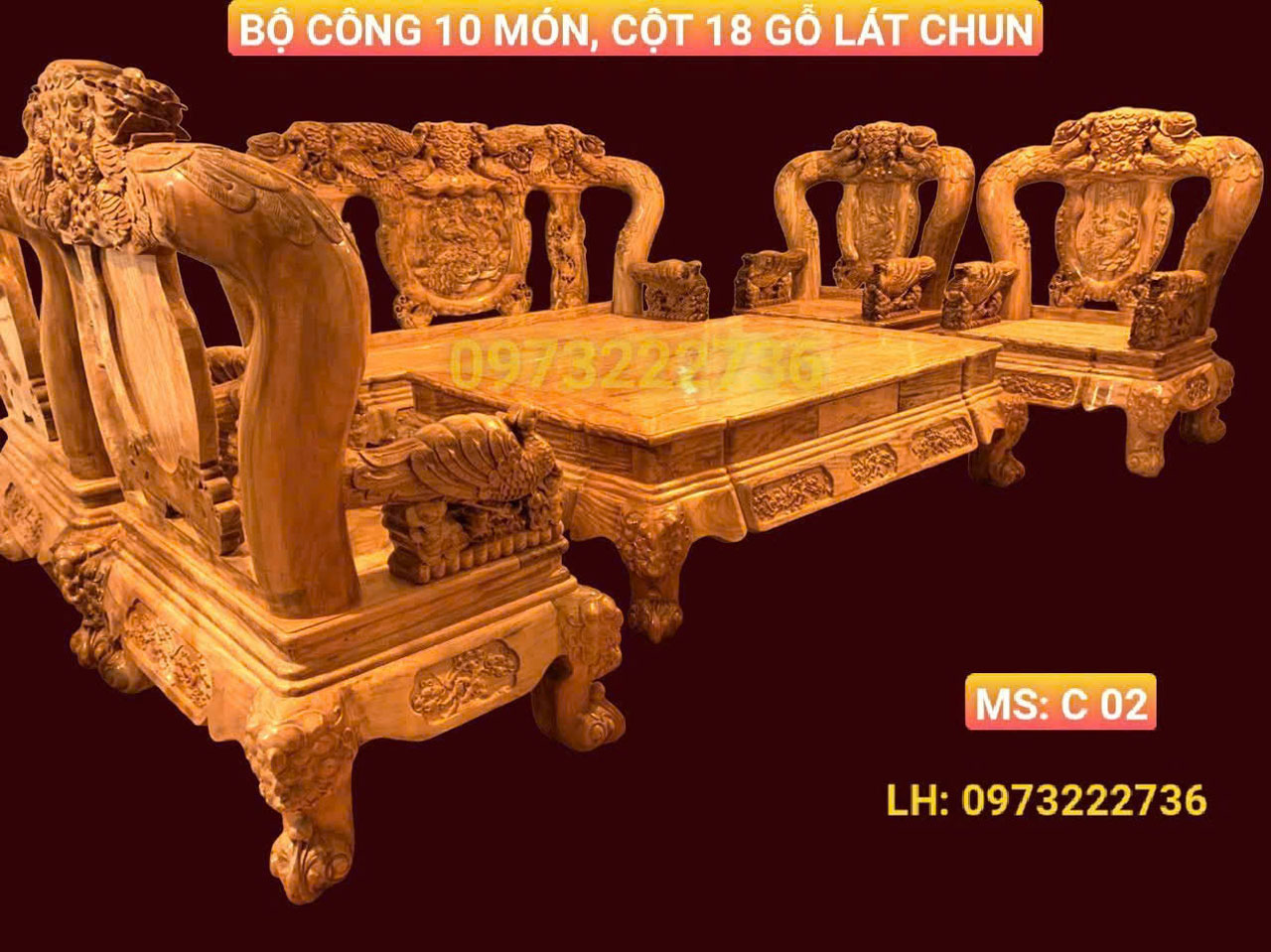 Bộ Công 10 Món Cột 18 - Gỗ Lát Chun