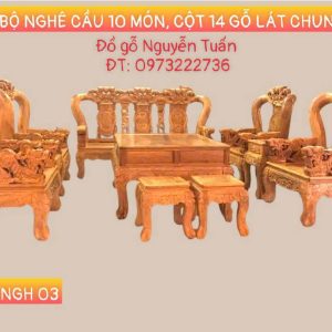 Bộ Nghê Cầu 10 Món Cột 14 Gỗ Lát Chun