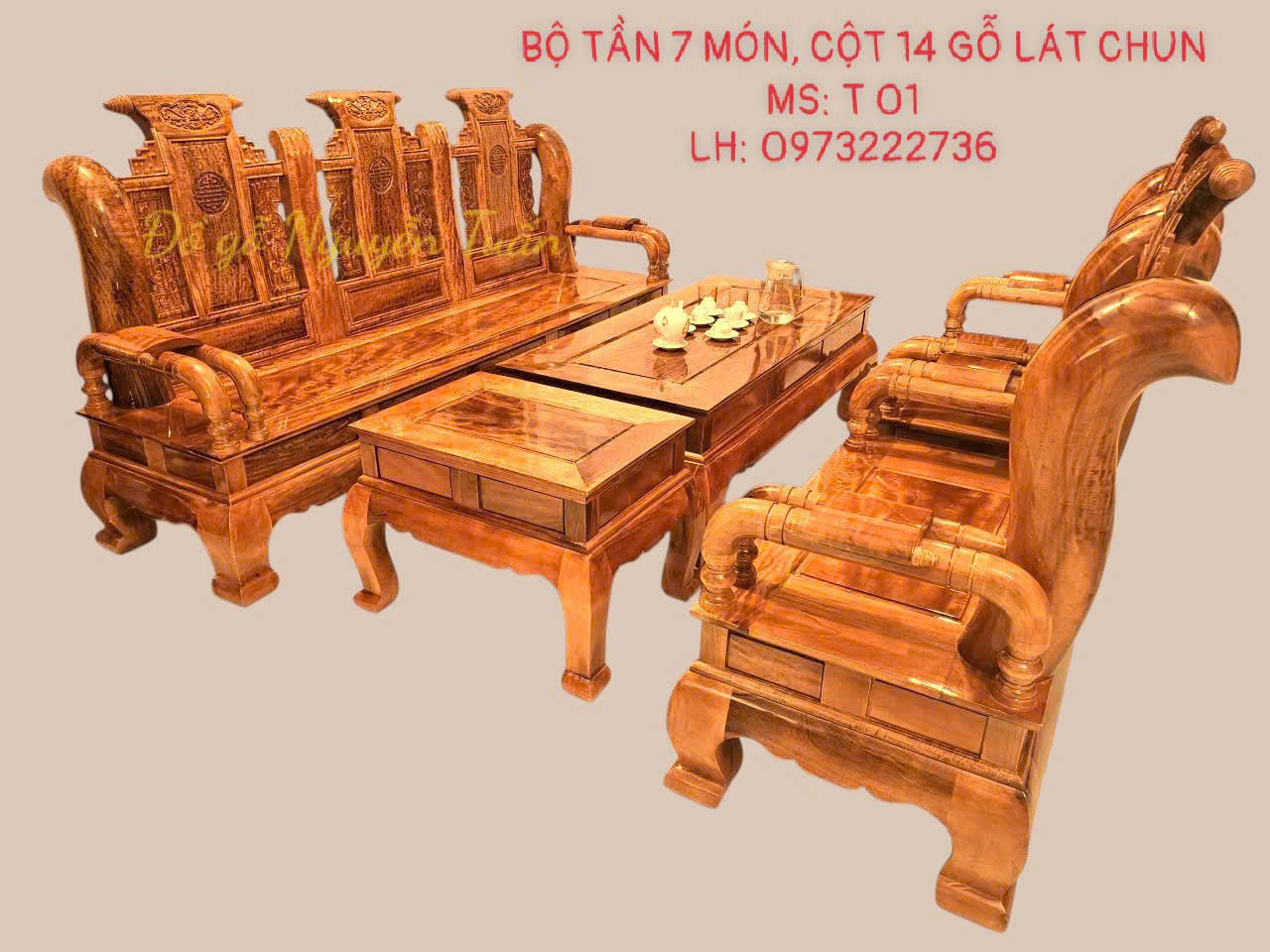 Bộ Tần 7 Món Cột 14 Gỗ Lát Chun