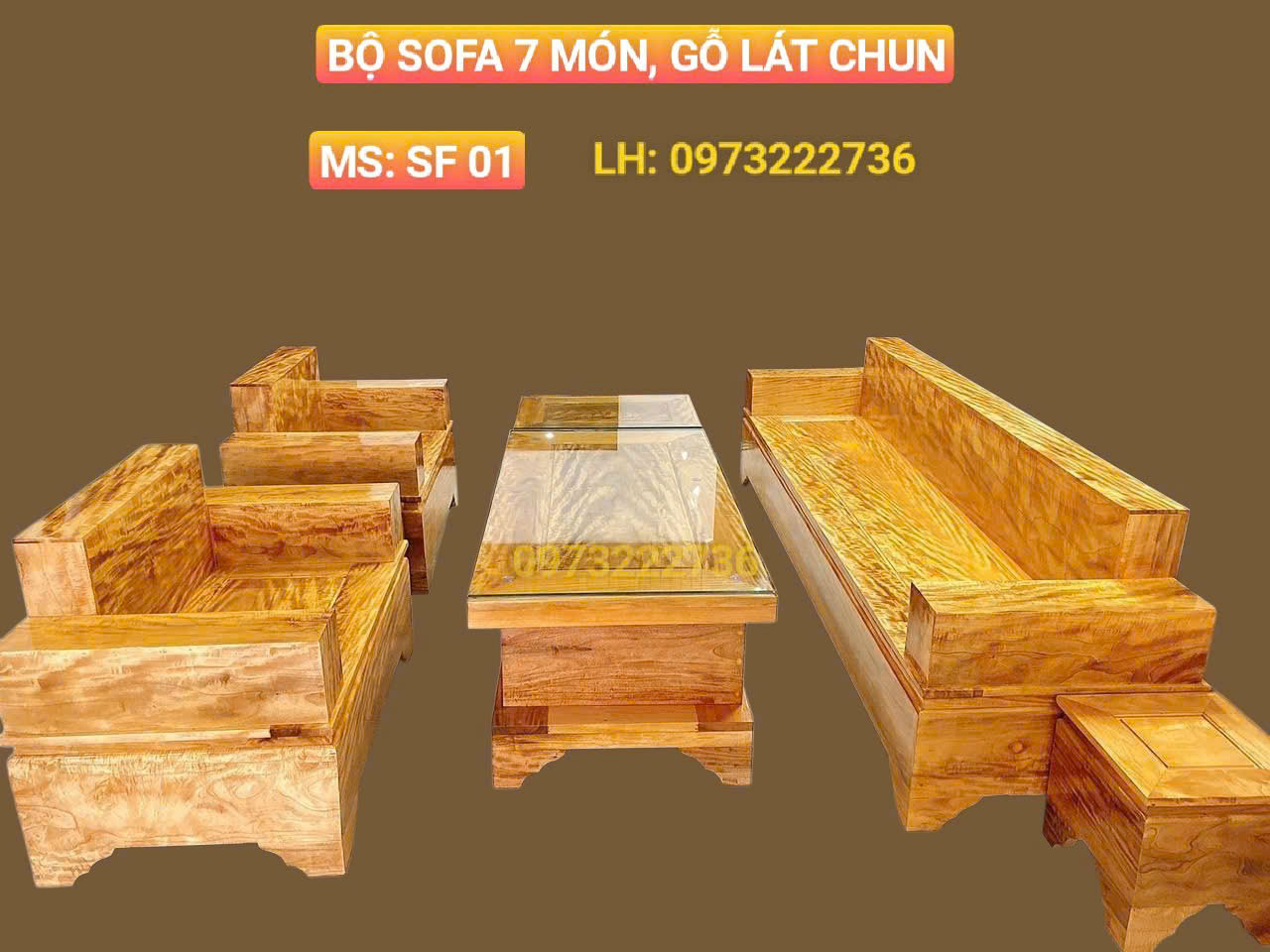 Bộ Sofa 7 Món - Gỗ Lát Chun
