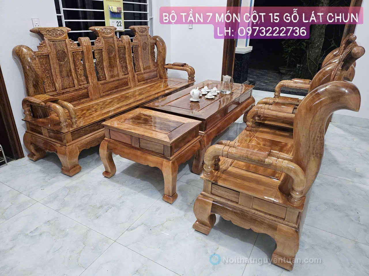 Bộ tần 7 món cột 15 gỗ lát chun